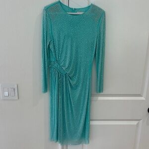 Self- Portrait Teal Rhinestone Midi Dress